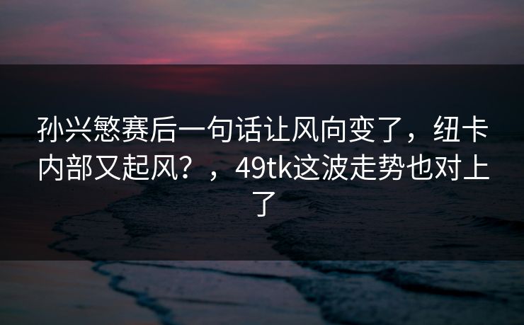 孙兴慜赛后一句话让风向变了，纽卡内部又起风？，49tk这波走势也对上了